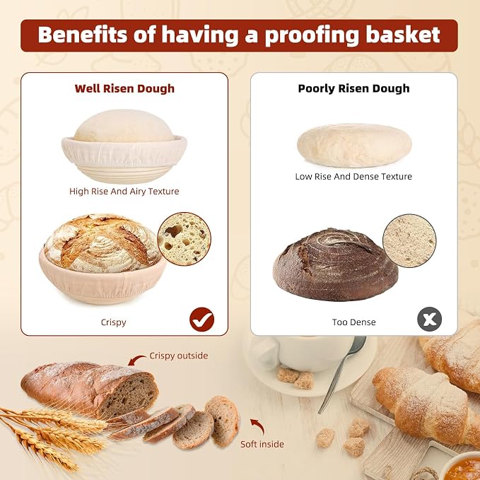 Bread proofing baskets for sourdough 19-Piece Set ，9" Round & 10" Oval Sourdough basket，Sour dough tools，Including bread pull ring, dough mixer,Complete Sour dough starter kit