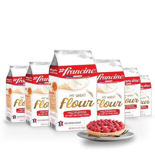 Francine Wheat Flour, T55 French Flour from France with Lower Gluten Content, Makes Great Breads, Pastries and Desserts, 35.3oz/1 kg (Pack of 6)
