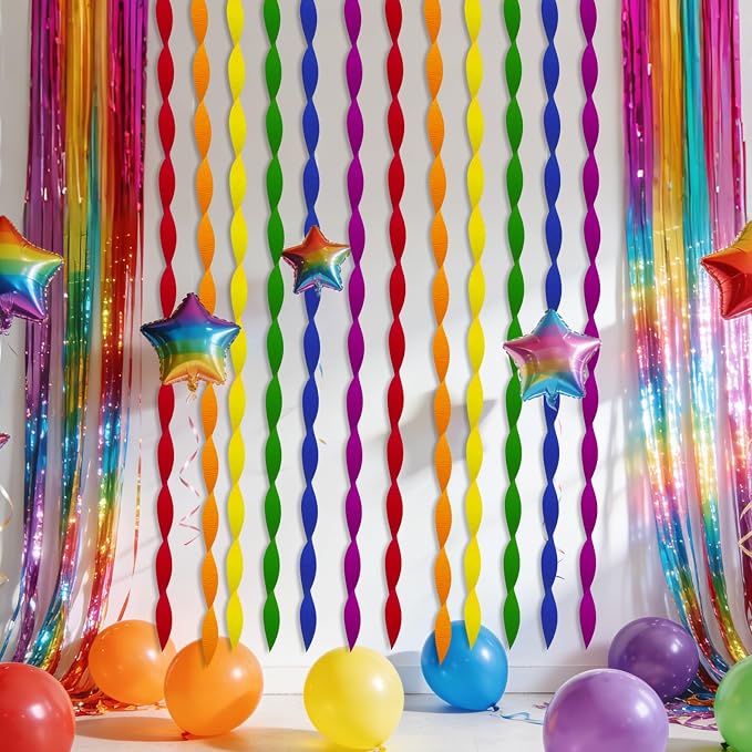 AOYOO Crepe Paper Streamers, 6 Rolls Rainbow Party Streamers in Red, Yellow, Green, Blue, Orange and Purple, Vibrant Decorations for Fiesta, Circus, Carnival and Superhero Party Supplies