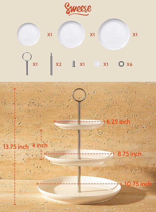 Sweese 3 Tier Cupcake Stand- White Porcelain Cake Stand- Dessert Stand, Tiered Serving Trays for Parties