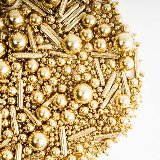 Kasvan Gold Pearl Sugar Sprinkles - Edible Candy Pearls 130g/4.58 Oz, Mix Size, Baking Cake Decorations, Ice Cream Toppings and Cookie Decorating, Wedding Party Chirstmas Supplies (Gold)