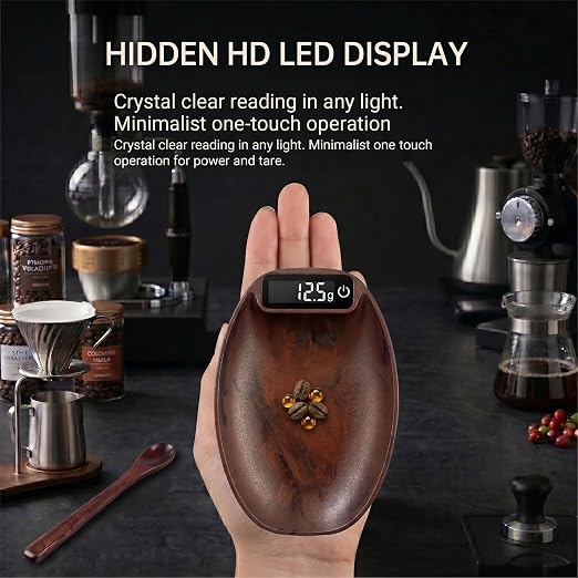Portable Coffee Scale Mini Electronic Gram Scale Rechargeable Digital Scale for Home Office Coffee Making & Kitchen Use (Wood)