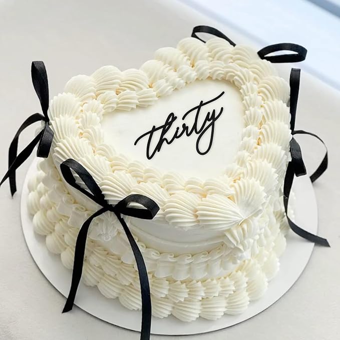 Thirty Years Old Acrylic Cake Decorations - Black Acrylic 30th Birthday Decorations, 30th Anniversary Cake Decorations, Bow Cake Decorations, Wedding Anniversary Party Gift Supplies