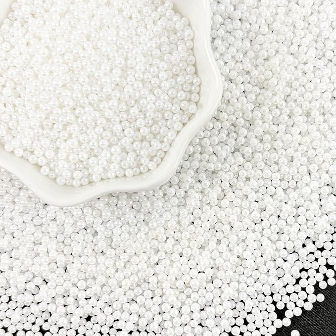 LEBERY Pearl Sugar Sprinkles Mini White Edible Pearls 2mm 130g/4.6 Oz White Edible Balls Sprinkle Sugar Pearls for Cake Decorating Candy Pearl Cake Ice Cream Toppings Wedding Chirstmas Supplies