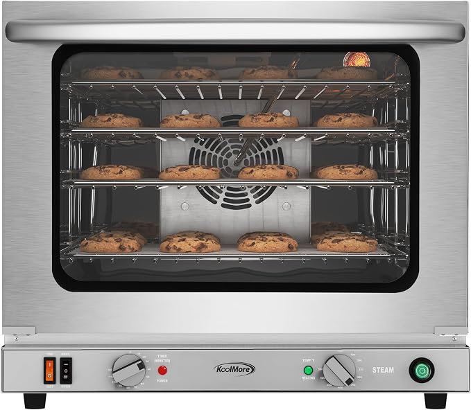 KoolMore 23 in. Commercial Countertop Convection Oven for Half-Size Pans with 4 Racks 2800W of Power and Steam Injection, 240V in Stainless-Steel, ETL Listed for Safety and Sanitation (KM-CTCO-23STI)