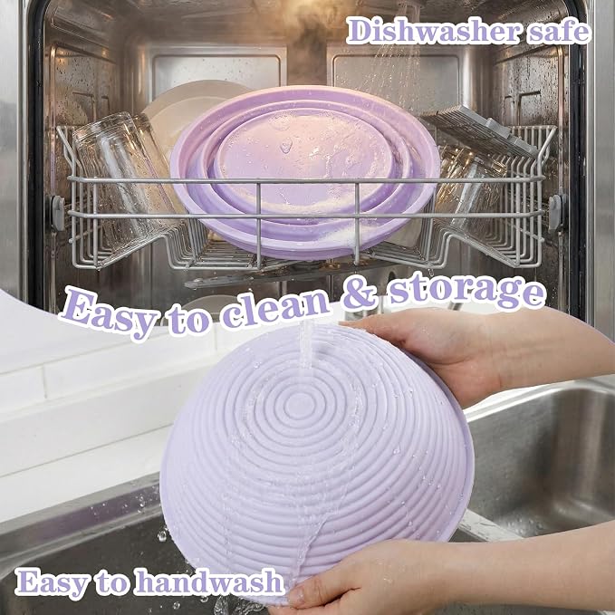 4Pcs Silicone Banneton Bread Proofing Baskets, 9 Inch Round Sourdough Foldable Non-Stick Dough Proofing Bowl Making-BPA Free Optimum Sourdough Bread Baking Supplies