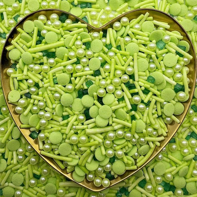 CandiJumpin Bright Green Pearl Sprinkles, Edible Pearls and Jimmies Mix Green Sprinkles Crunchy Jimmies Edible Pearls for Cake Decorating Pearl Decoration for Baking Baby Shower St Patricks Day Birthday Wedding Christmas Supplies 3 OZ