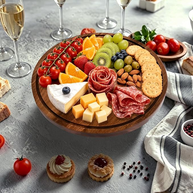 Acacia Wood Cake Stand with Lid, 12in Cake Stand with Acrylic Dome (Not Glass), 2-In-1 Cake Display Stand for Charcuterie Board, Chips & Dips, Fruit Platter, Wedding, Birthday, Parties