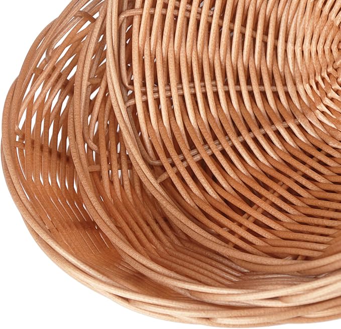 20 Pack Oval Poly Wicker Basket, 9 x 6 x 2.6 Inch Poly Wicker Bread Baskets, Medium Size Gift Baskets for Kitchen, Christmas Gifts, Centerpiece Display, Storing Bread, Fruits, Vegetables, by GNIEMCKIN