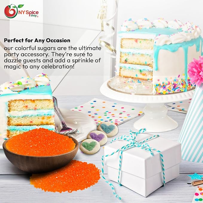 NY Spice Shop Orange Sanding Sugar - 1 Pound Sweet Edible Sprinkles for Party Decoration, Cakes, Cupcakes, Cookies Toppings & Dessert Dishes - Colorful Sugar Sprinkles for Party Favors & Baking Treats