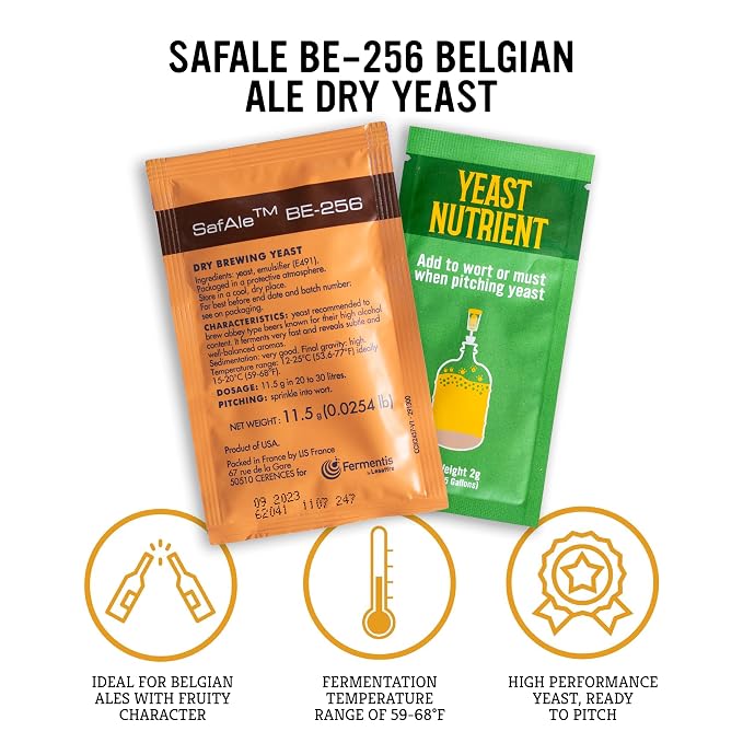 Craft A Brew - Safale BE-256 Yeast - Belgian Ale Dry Yeast - For Belgian & Strong Ales - Ingredients for Home Brewing - Beer Making Supplies - [1 Pack]