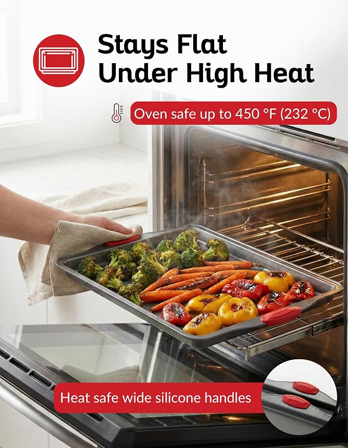 Boxiki Kitchen Non-Stick Baking & Cookie Sheet Pan Non-Toxic 11x14 Inch Rimmed Carbon Steel Baking Sheet. Dent, Warp and Rust Resistant. Heavy Gauge Steel Oven Baking Sheet. 1 Tray.