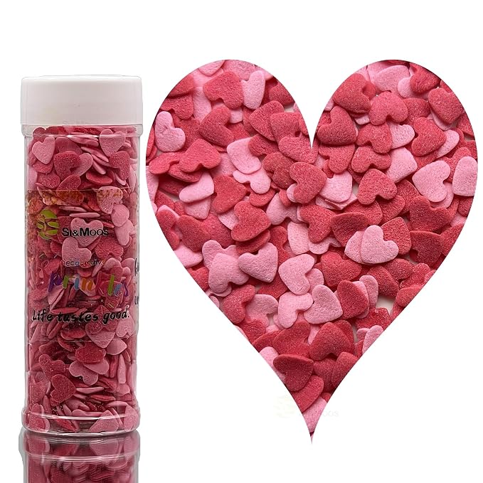 SE Si&Moos Jumbo Heart Sprinkles Jumbo Red and Pink Hearts Edible Hearts Confetti for Decorating Valentines Cake Decorations Pink and Red Sprinkles for Baking, Party Wedding Baby Shower Valentines Supplies 3.35 OZ