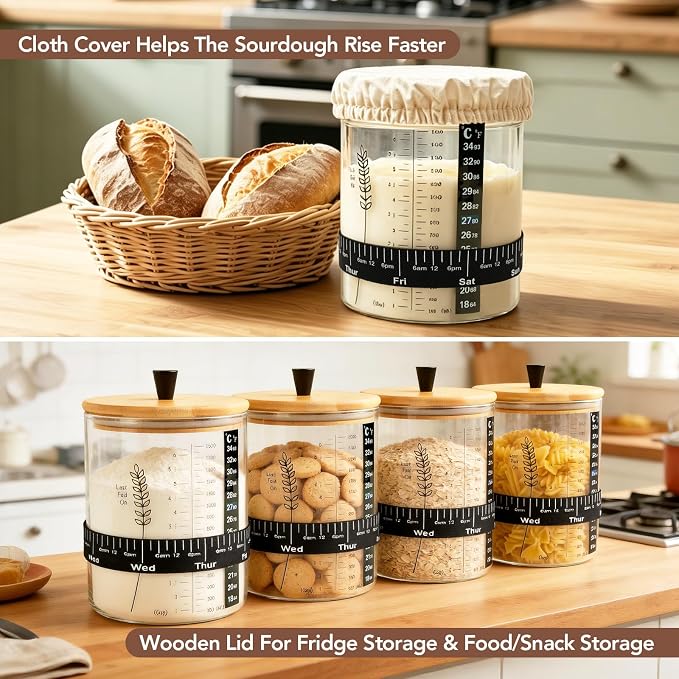 50oz Sourdough Starter Jar Kit, Wide Mouth Sourdough Jar | Sourdough Starter Kit & Sourdough Bread Baking Supplies for Sour Dough Bread, Sour Dough Starter Jars for Beginners(2 Pack)