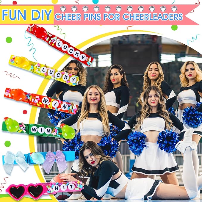 Geelin Cheer Pins Kit with 80 Pcs Spirit Clips, 800 Letter Beads, 30 Ducks, 30 Bows, 20 Sunglasses, Glue, Decoration for Cheerleaders, Volleyball Team Gifts Bulk Stuff DIY Charms(Multicolor,Classic)