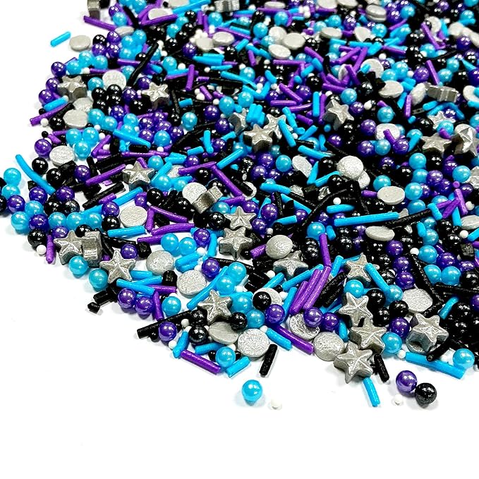 Edible Black Blue and Purple Silver Pearl Sprinkles 130g/4.5oz Black Series Sprinkles Candy Mix Jimmies for Cake Decorating Baking Ice Cream Cupcakes Wedding Party Valentines Christmas Supplies