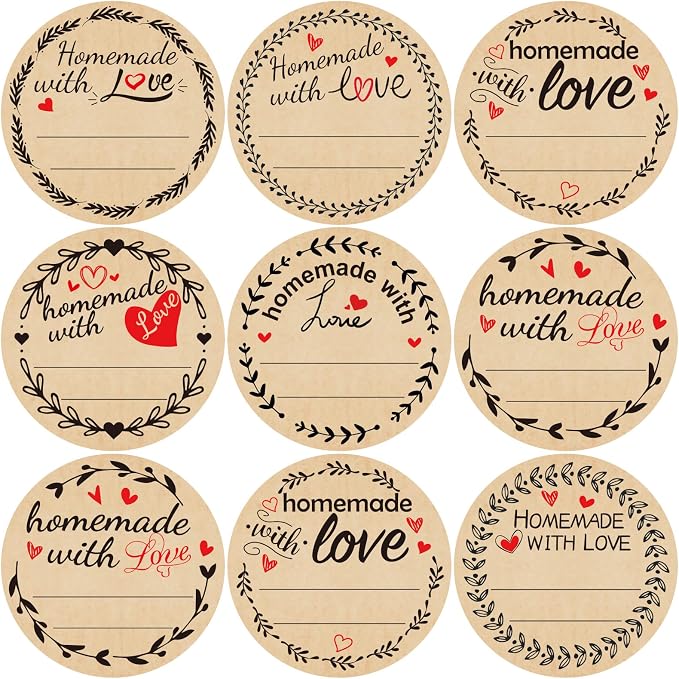Fancy Land 500Pcs Homemade with Love Stickers with Lines Jar Canning Labels for Baked Packaging Cookie Bags Roll 2”