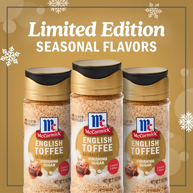 McCormick Finishing Sugar, English Toffee, Limited Edition, Rich & Buttery Sweetness for Hot Chocolate, Cookies, Cake, Pie, Cocktails, and More, 3.7 oz (Pack of 2)
