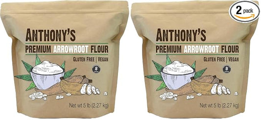 Anthony's Premium Arrowroot Flour, 5 lb, Fine Powder, Gluten Free, Non GMO, Cornstarch Alternative (Pack of 2)