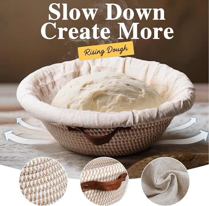 12 Inch Large Cotton Rope Banneton Bread Proofing Basket Set, 2 Pack Round Sourdough Bread Baking Supplies with Liners & Covers for Artisan Bread Baking