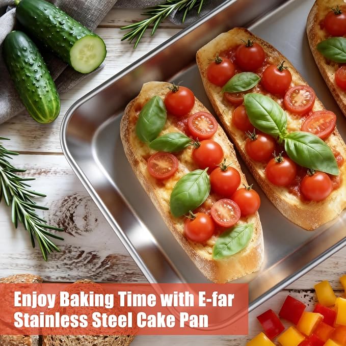 E-far Lasagna Pan, Stainless Steel Rectangular Baking Pan, 10.3x8x2” Small Sheet Cake Pan Metal Bakeware Toaster Oven Tray for Brownie Casserole, Deep Side & Heavy Duty, Anti-Rust & Dishwasher Safe