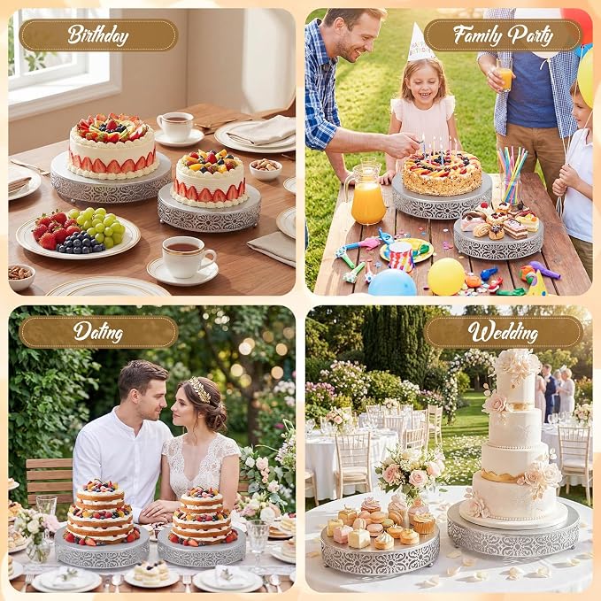 Wenqik 2 Pcs Silver Metal Cake Stand, 14" 16" Large Round Cupcake Stand Dessert Table Display Set Cake Holder for Wedding Birthday Party Bridal Shower Anniversary Table Decoration
