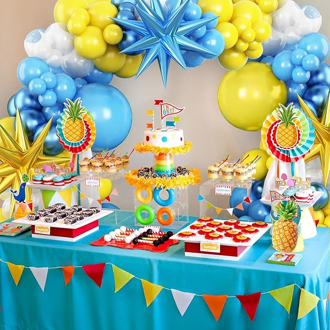 Yellow Blue Clear Balloon Arch Kit with Explosion Star Balloons, Cartoon Theme Blue and Yellow Balloons Garland Kit for Boys Girls Cartoon Birthday Baby Shower Party Supplies