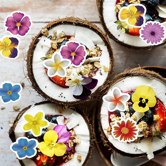 48 Edible Flowers Cupcake Toppers Edible Hawaii Flowers Cupcake Decor Wafer Paper Tropical Luau Flowers Cupcake Picks for Flowers Theme Wedding Birthday Party Decor Supplies