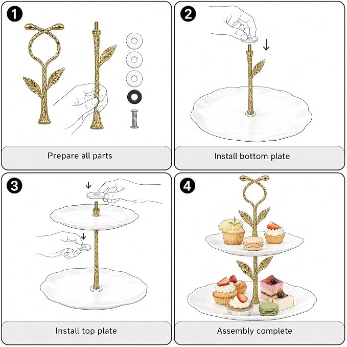 2 Tier Gold Cake Stand Tiered Tray Hardware Kit, Dessert Plate Hardware