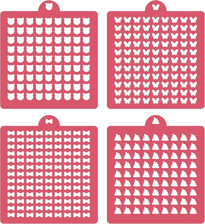 4 Pack Reusable Royal Icing Sprinkle Stencils Gem Glitter Stencils Bakery Stencil Template Set for Cookie Cake and Cupcake,Crafts DIY Tumblers Reusable Glitter & Gem Template Set (Animals)