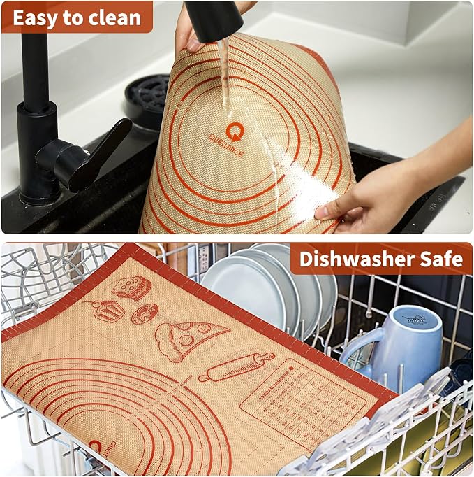 Silicone Baking Mat with Measurements, 26x16Inch Extra Thick Silicone Mats for Making Pie Bread Pizza, Nonstick Kitchen Pastry Matt for Dough Rolling Kneading, Heat Resistant Oven Liner Gift for Baker