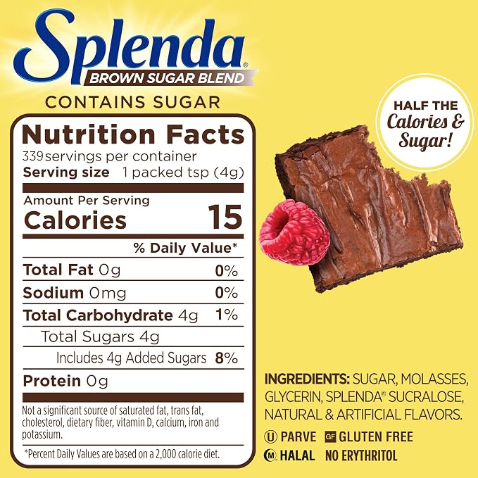 SPLENDA Brown Sugar Blend Low Calorie Sweetener for Baking, 3 Pound Value Size (1360 Grams) Resealable Bag, 48 Ounces