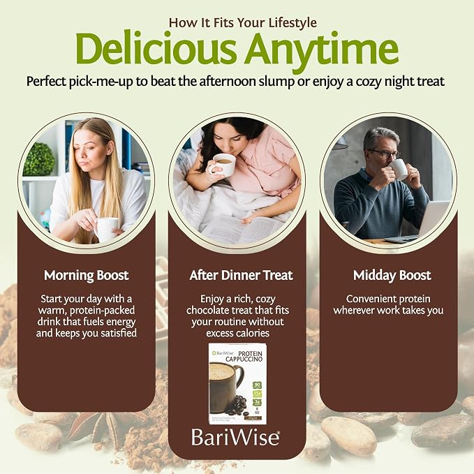 BariWise Protein Hot Drink Cappuccino Mix, Original, Low Sugar, Gluten Free, Keto Friendly & Low Carb (7ct)