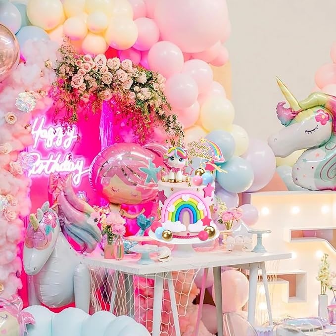 29 PCS Unicorn Cake Topper, Unicorn Rainbow Cake Decorations with Rainbow Stars Unicorn Balls Happy Birthday Cake Decorations for Boys Girls Kids Birthday Party Baby Shower Supplies (Star)