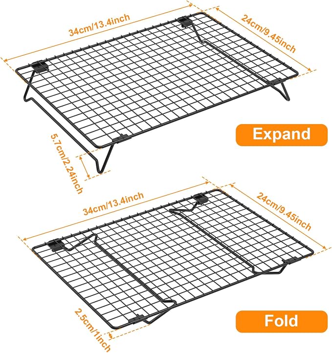 2 Pcs Cooling Rack with Collapsible Legs,Carbon Steel Baking Cooling Rack,13.4x9.4inch Stackable Cake Cooling Rack,Nonstick Cookie Cooling Rack for Baked Goods Baking Cooking Cooling Roasting