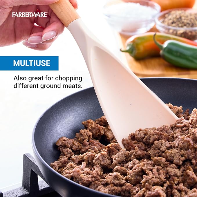 Farberware Multi Tool Scoop Spoonula with Beechwood Handle and Silicone Head, Heat-Resistant Kitchen Utensil for Serving, Stirring, and Turning - 11.5 Inches