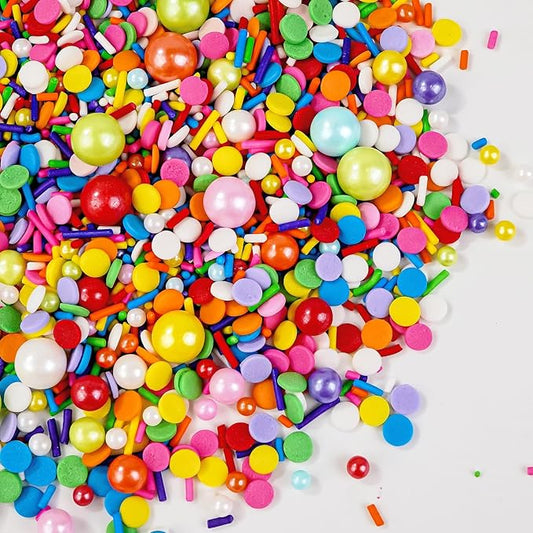 Dazzjoy Rainbow Jimmie Sprinkles, 130g/4.59oz, Edible Confetti Round, Rainbow Pearl Sugar Sprinkles for Cake Decorating, Baking Cake Decoration, Cupcakes, Ice Cream, Birthday Party Holiday Supplies