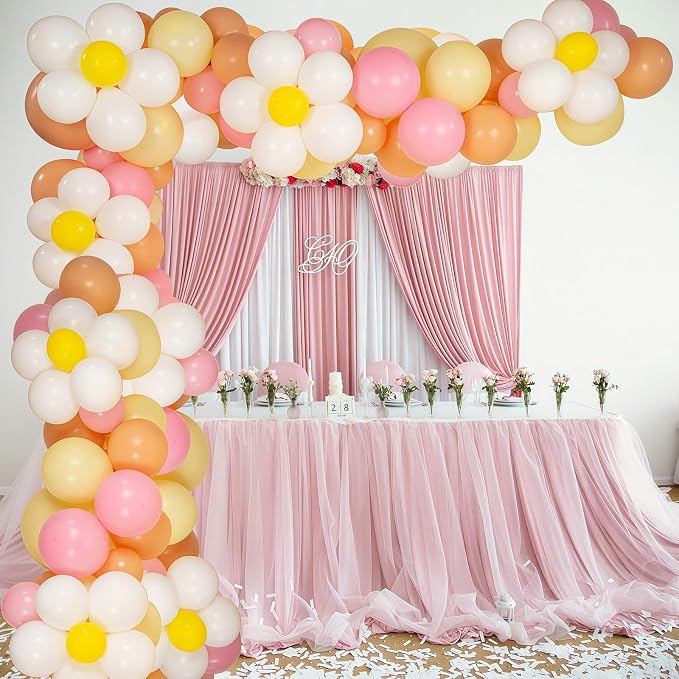 Daisy Flower Balloon Garland Arch Kit 137 pcs Groovy Flower Foil Balloons Boho Pastel Pink Yellow White Orange Birthday Party Decorations for Girls Bridal Baby Shower Wedding Carnival Holiday