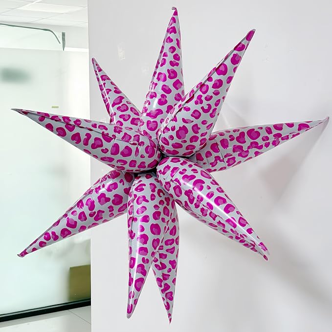 2Pcs 32 Inch Pink Leopard Explosion Star Cheetah Print Balloons/Y2K Party Decor for Girls Birthday, Spa Day, Baddie, Pop Art or Glam Party/Photo Backdrop for Teen Girls Trendy(Pink 2PCS)