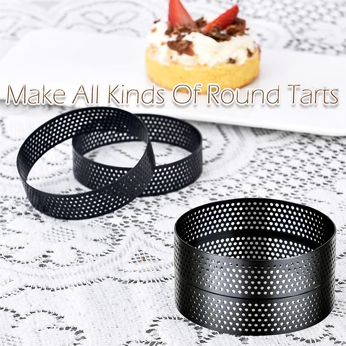 DATANYA 12Pack Perforated Tart Rings Stainless Steel 3.15 Inch Round Mousse Cake Ring Metal Pastry Mold for Baking Cooking Desserts, small fruit tartet crust 8cm