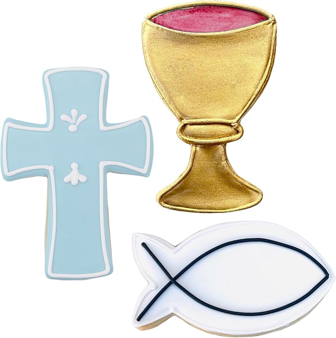 Ann Clark Communion Confirmation Baptism Easter Cookie Cutters 3-Pc. Set (Communion Chalice, Jesus Fish, Holy Cross) Made in USA