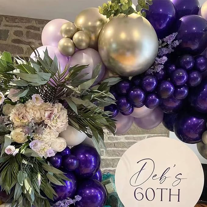 100pcs Metallic Pink Purple Balloon Garland Kit, Metallic Purple Metallic Pink Balloons Different Sizes 18/12/10/5 inch for Wedding Anniversary Birthday Bachelorette Bridal Shower Party Decorations