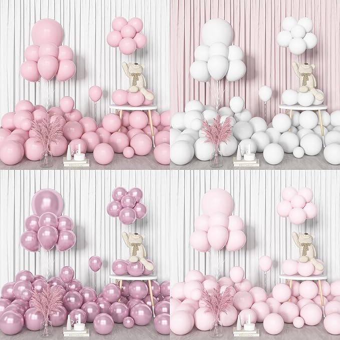 Amandir 153pcs Pink White Balloons Arch Garland Kit, Different Sizes 18 12 10 5inch Pastel Light Latex Metallic Confetti Pink Balloons Valentines Shower Wedding Bow Coquette Birthday Party Decorations