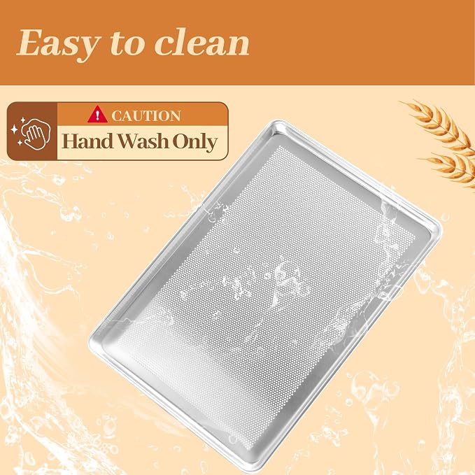 6 Pack Perforated Full Size Aluminum Baking Sheet Pans, 26"x18" | NSF, commercial cookie sheets, rolled rim baking pan, for roasting, freezer, bakery, oven safe up to 500℉
