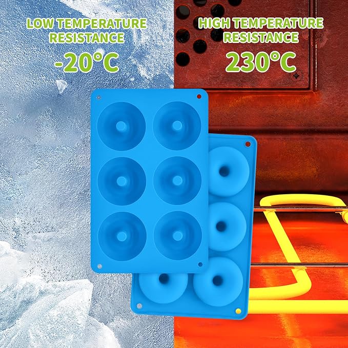 2er Pack Silicone Donut Mold - Non-Stick Silicone Doughnut Pan DIY Chocolate Baking Cookie Molds, Heat Resistant, Make Donut Cake Biscuit Bagels, BPA Free Dishwasher Safe (blue, 6 Cavities)