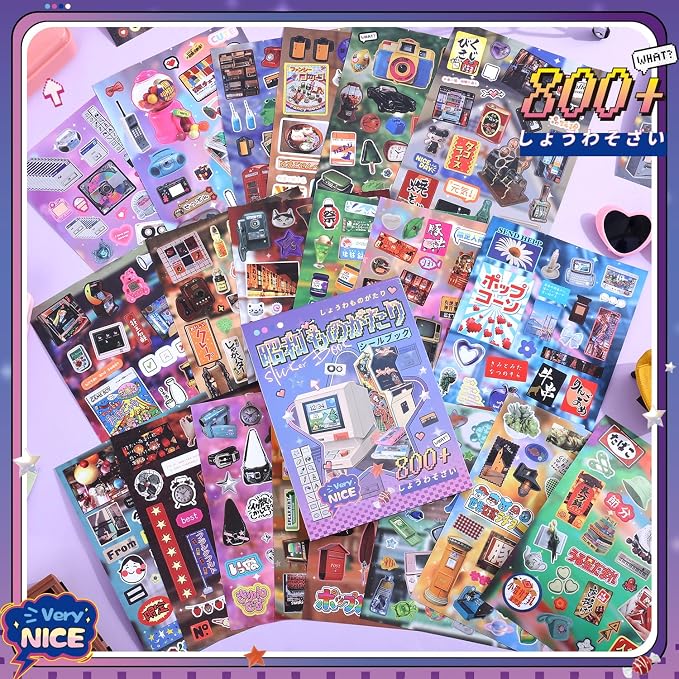 Girl's Japanese Retro Sticker Book, Y2K Showa Theme - 800+ Cute Old Showa Style Old Items Stickers, for DIY Scrapbooking Journaling Handbook Decoration