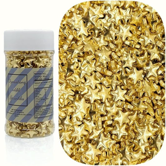 Dynastang 10mm Super Gold Stars Sprinkles Edible Stars Cake Decorating Stars Cake Decorations Cupcake Toppers Cookie Decorating Perfect for Cakes, Cupcakes, Desserts Toppings 3OZ