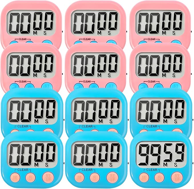 12 Pack Digital Kitchen Timer Small Classroom Timers for Kids Teachers (Blue&Pink)