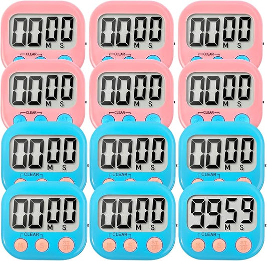 12 Pack Digital Kitchen Timer Small Classroom Timers for Kids Teachers (Blue&Pink)