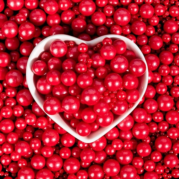 Edible Red Pearl Sprinkles,130g,Edible Pearl Sugar Sprinkles,Baking Edible Cake Decorations,Cupcake Toppers,Cookie Decorating,Donuts Ice Cream Toppings,Wedding Birthday Party Supplies